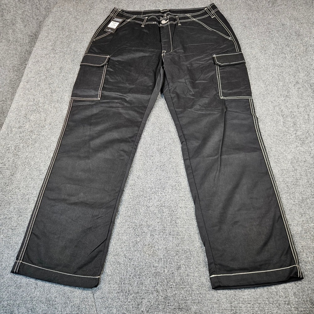 True Religion Mens Straight Ladder SN Cargo Pants Jet Black Contrast Stitch 36